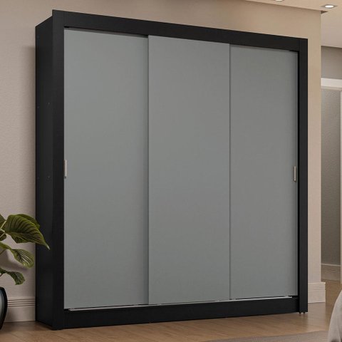Guarda-roupa Casal 3 Portas de Correr Preto/cinza Sublime Plus Madesa
