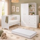 Ver imagem 1 de Kit Quarto de Bebê Doce Sonho com Berço com Rodízio Guarda Roupa com Cômoda e Colchão D18 130x60 Mov