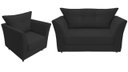 Ver imagem 1 de Kit Namoradeira + 1 Poltrona Decorativa Isis Suede Preto Pés Madeira Mz Decor