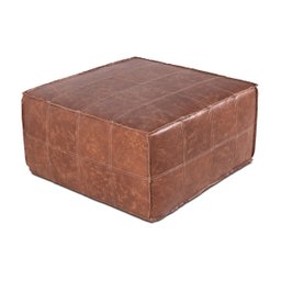 Puff Decorativo de Couro Natural Legítimo, Caramelo. - 1