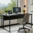 Ver imagem 3 de Mesa Escrivaninha Office Tampo Grosso Industrial 1,26m Chumbo/Preto