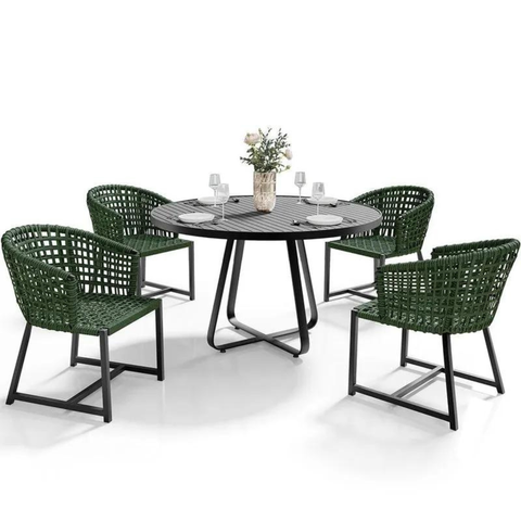 Jogo Conjunto de Mesa Ripada 1,00m e 4 Poltronas Jantar Corda Nautica