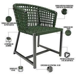 Jogo Conjunto de Mesa Ripada 1,00m e 4 Poltronas Jantar Corda Nautica - 10