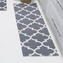 Ver imagem 3 de Kit Passadeira Tapete Cozinha 3 Peças Jacquard Base Antiderrapante - Medalhão Cinza