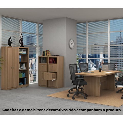 Conjunto de Escritório com Mesa de Reunião 05 Pç Cj43018-092 Móvel na Caixa Amêndoa