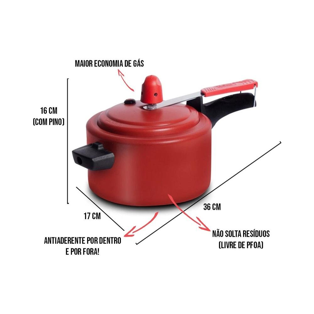 Panela de Pressão Eirilar Alumínio Antiaderente 2L Bordô - 2