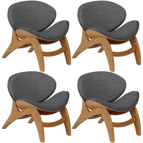 Kit 4 Poltronas Decorativa Orgânica Sala Living Kadosh L02 Linho Cinza Escuro - Lyam Decor