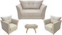 Ver imagem 1 de Kit Namoradeira + 2 Poltronas Decorativa Isis + 1 Puff Retangular Suede Bege Pés Madeira Mz Decor