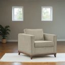 Ver imagem 1 de Poltrona Aspen Base Fixa Madeira Suede Bege Sala de Estar Recepção