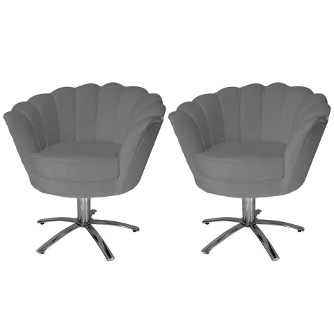 Kit 2 Poltronas Decorativa Pétala Base Giratória Metal Suede Cinza Ms Decor
