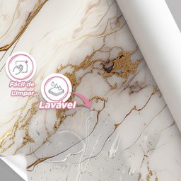 Papel de Parede Painel 3D Mármore Branco 2M Brilho Viníl Revestimento Pedra Requinte Auto Colante - 4