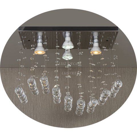 Luminária Plafon Cristal Legítimo com Base Inox Espelhada