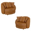 Ver imagem 1 de Kit 2 Poltronas Decorativas Base Fixa Galáxia com Almofadas PU Caramelo G45 - Gran Belo