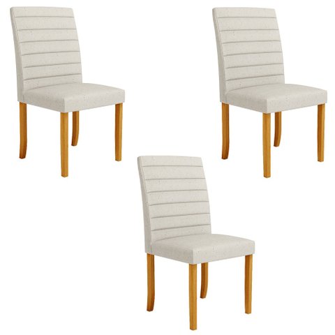 Kit 3 Cadeiras de Sala de Jantar Estofadas Veiga Madeira Maciça Linho Off White G78 - Gran Belo Cade