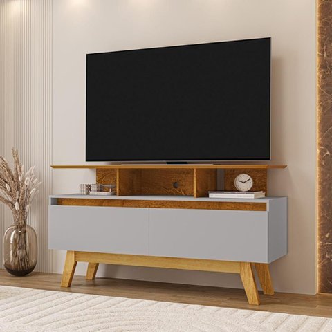 Rack Sala Rubi 1.2 para Tv até 50 2 Portas Pé Madeira Macica Naturale/off White