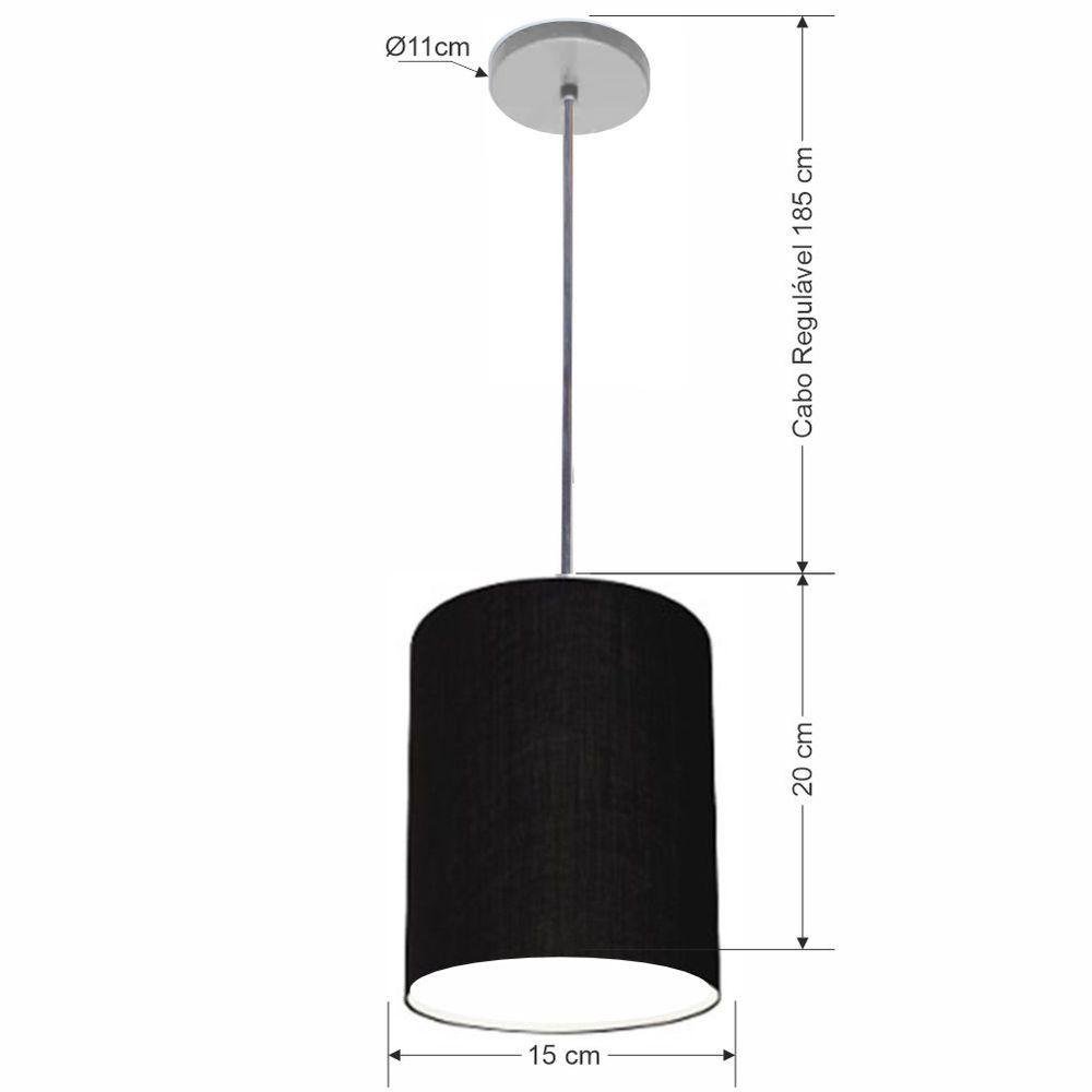 Luminária Pendente Vivare Free Lux Md-4103 Cúpula em Tecido Preta da Canopla Canopla Cinza e Fio - 2