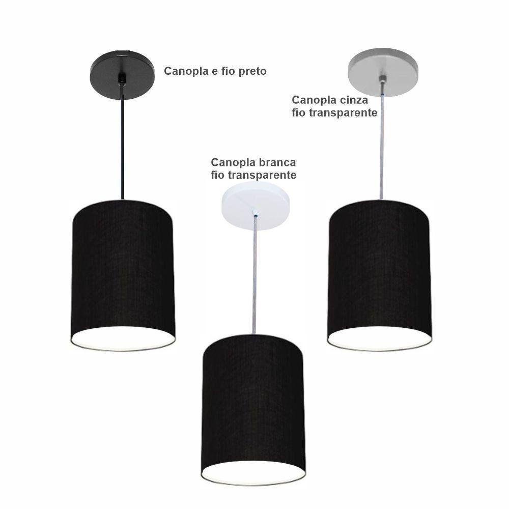 Luminária Pendente Vivare Free Lux Md-4103 Cúpula em Tecido Preta da Canopla Canopla Cinza e Fio - 4