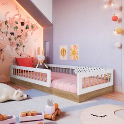 Cama de Chão Solteiro sem Colchão Aveiro Oak/branco Linha Affetto Aft008 Completa Móveis - 1