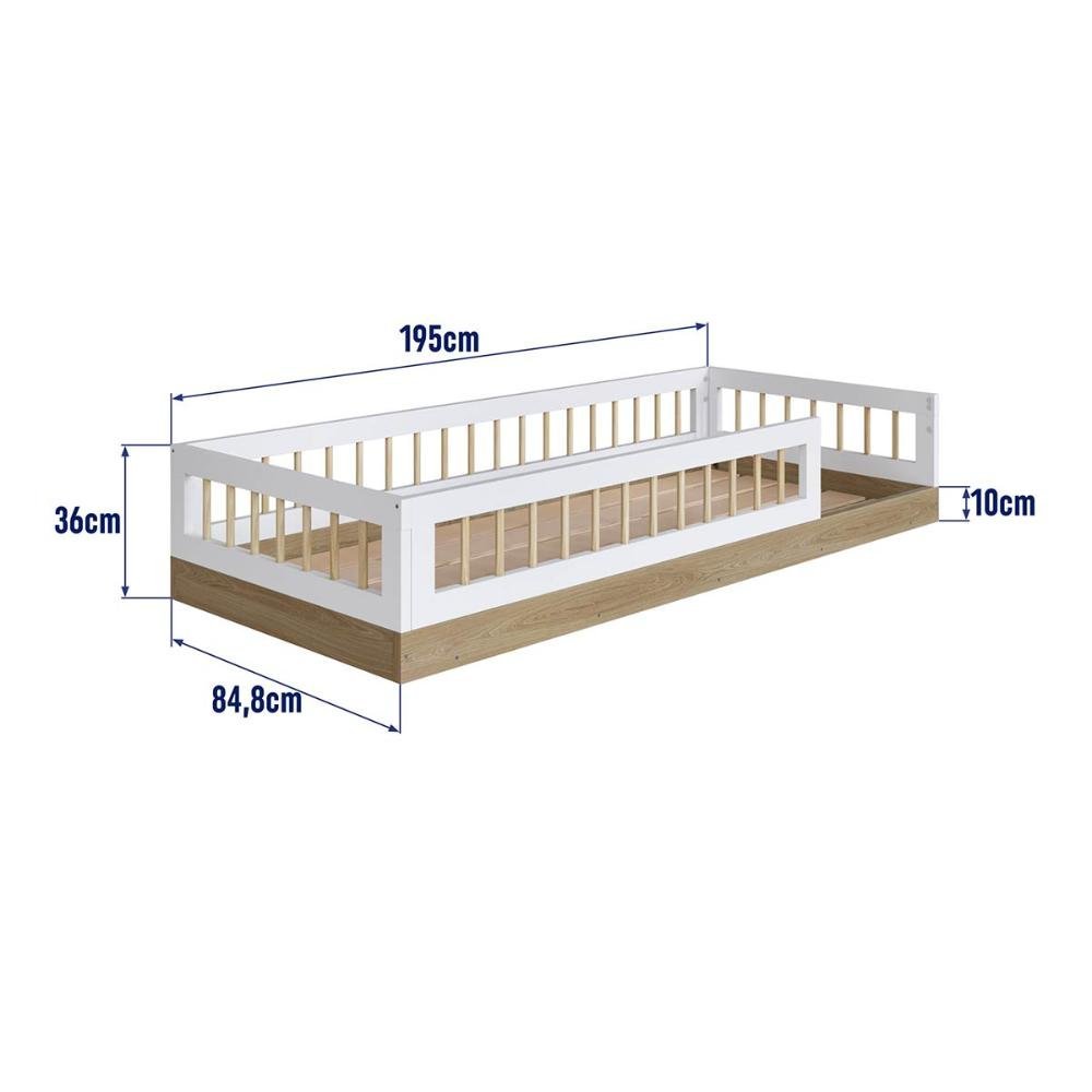 Cama de Chão Solteiro sem Colchão Aveiro Oak/branco Linha Affetto Aft008 Completa Móveis - 3