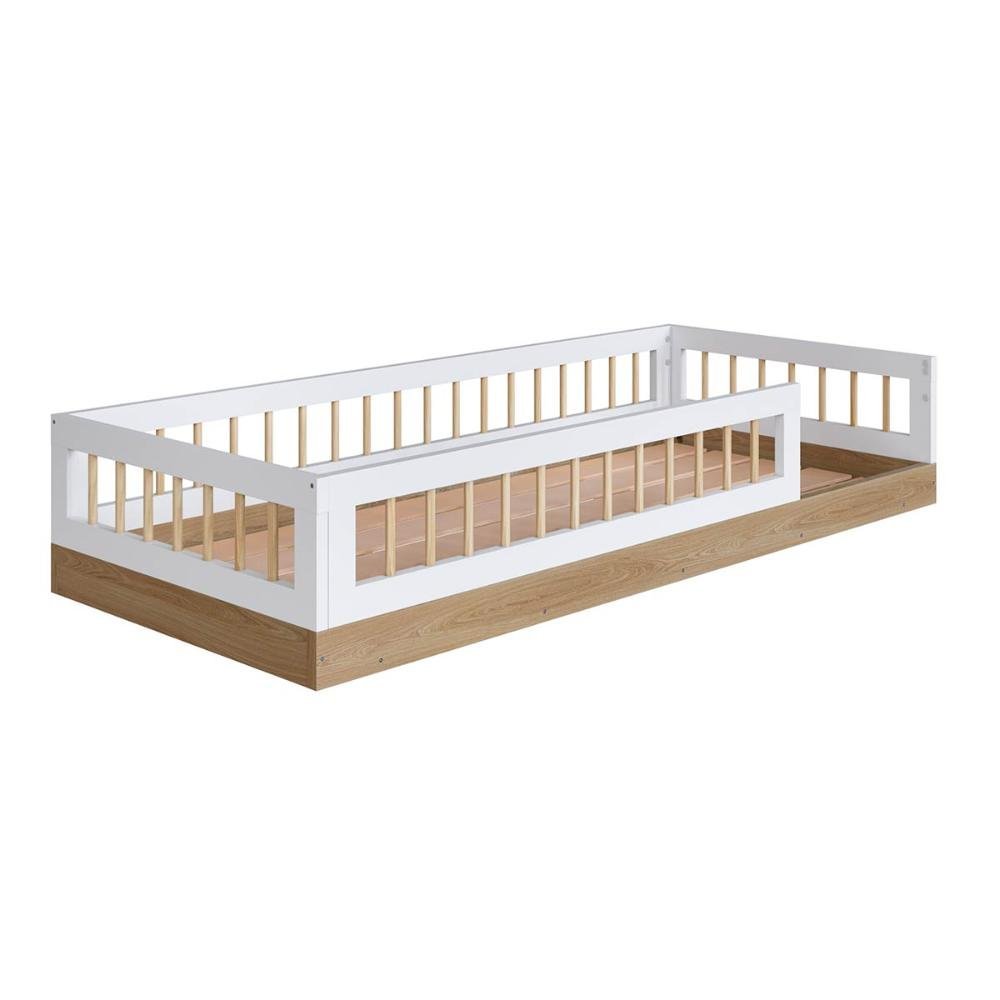 Cama de Chão Solteiro sem Colchão Aveiro Oak/branco Linha Affetto Aft008 Completa Móveis - 4