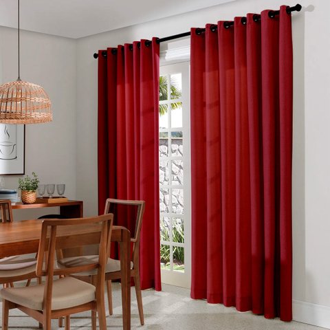 Cortina Rústica 300x250 Vermelha Ilhós Cromado Charme Admirare
