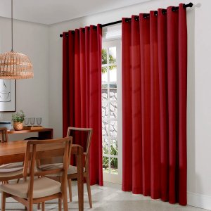 Cortina Rústica 300x250 Vermelha Ilhós Cromado Charme Admirare