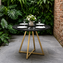Ver imagem 1 de Mesa de Sala e Jantar Paris Modelo Industrial Moderno Tampo Redondo Preto com Base de Ferro Dourado