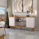 Ver imagem 3 de Balcão Buffet Alcázar 4 Portas com Vidro Ripado Cinamomo/off White - Panorama Móveis