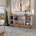 Ver imagem 2 de Balcão Buffet Alcázar 4 Portas com Vidro Ripado Cinamomo/off White - Panorama Móveis