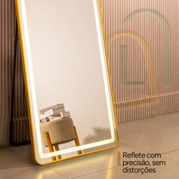 Espelho Jateado com Led Grande Corpo Inteiro com Moldura com Suporte de Chão 170x70cm Luxo Dourado - 3