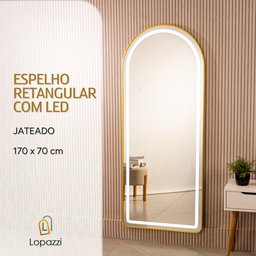 Espelho Jateado com Led Grande Corpo Inteiro com Moldura com Suporte de Chão 170x70cm Luxo Dourado - 2