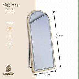 Espelho Jateado com Led Grande Corpo Inteiro com Moldura com Suporte de Chão 170x70cm Luxo Dourado - 7