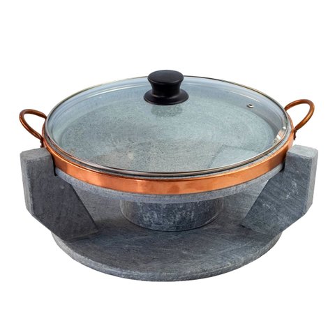 Churrasqueira Pedra Sabão Grelha Funda Tampa de Vidro P 26cm Industria São Jose Af1170indsj