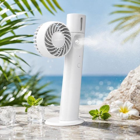 Ventilador Portatil Recarregavel USB Spray Agua Nebulizador Branco 2 Velocidades Compacto Viagem Cam
