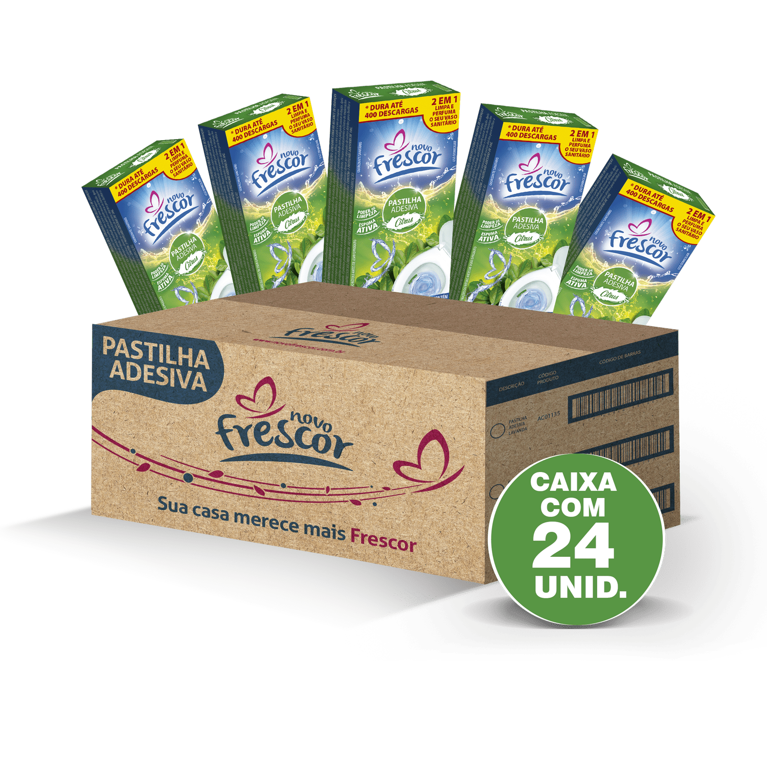 Kit 24 Caixas Pastilha Adesiva Citrus Verde Detergente para Vaso Sanitário 10g com 3 Unidades Novo F