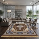 Ver imagem 2 de Tapete Persa Royal Marrom com Azul 300x400cm Fio Acetinado - Ideal para Quarto e Sala