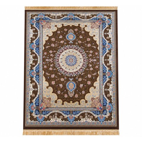 Tapete Persa Royal Marrom com Azul 300x400cm Fio Acetinado - Ideal para Quarto e Sala