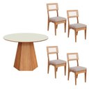 Ver imagem 2 de Conjunto Sala de Jantar Mesa Lisboa Hexagonal Off White/freijó com 4 Cadeiras Palha Sintética Bege