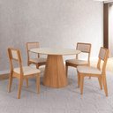 Ver imagem 1 de Conjunto Sala de Jantar Mesa Lisboa Hexagonal Off White/freijó com 4 Cadeiras Palha Sintética Bege