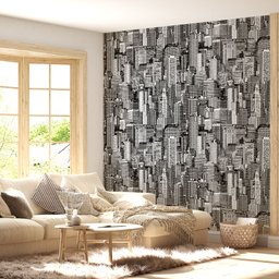 Papel de Parede Abstrato Prédios Preto e Branco-60x300cm - 3