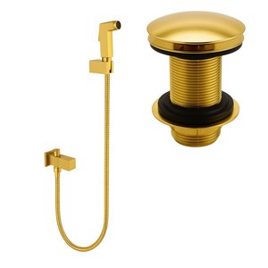 Kit Ducha Higiênica Dourada com Gatilho Abs + Valvula Lavatorio Click 7/8 Dourada Metal