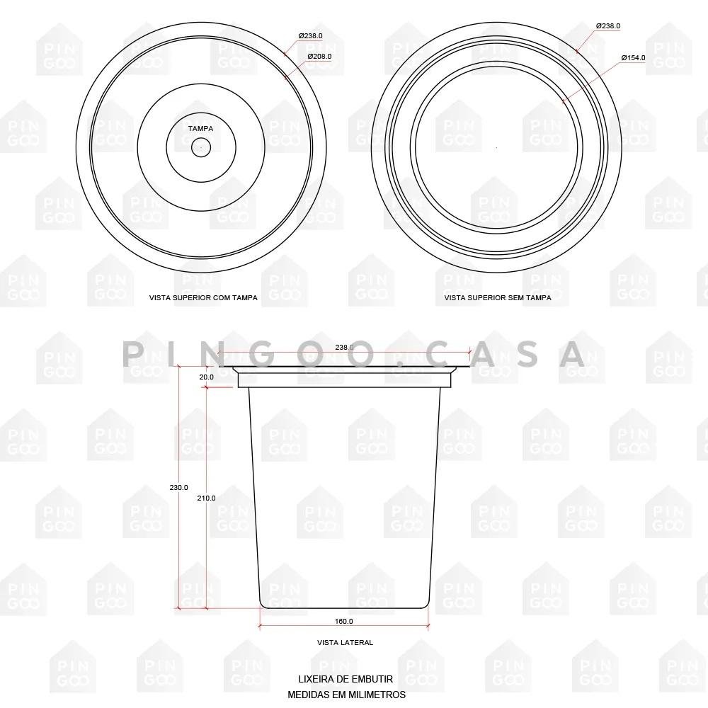 Lixeira de Embutir Para Bancada 5 Litros Aço Inox 304 Pingoo.casa - Dourado - 3