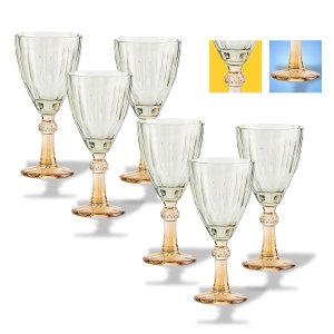 Kit 6 Taças de Vidro Conjunto de Luxo com Haste Âmbar e Fumê