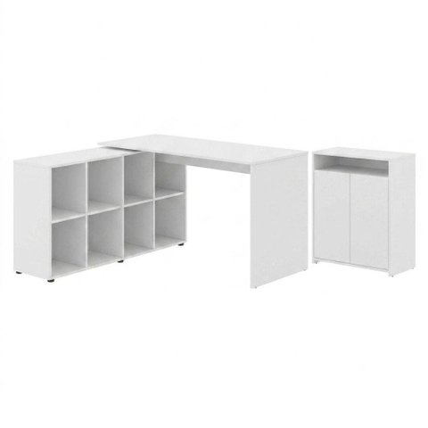 Mesa Escrivaninha em L 140x130 cm e Balcao 60 cm Branco Artany