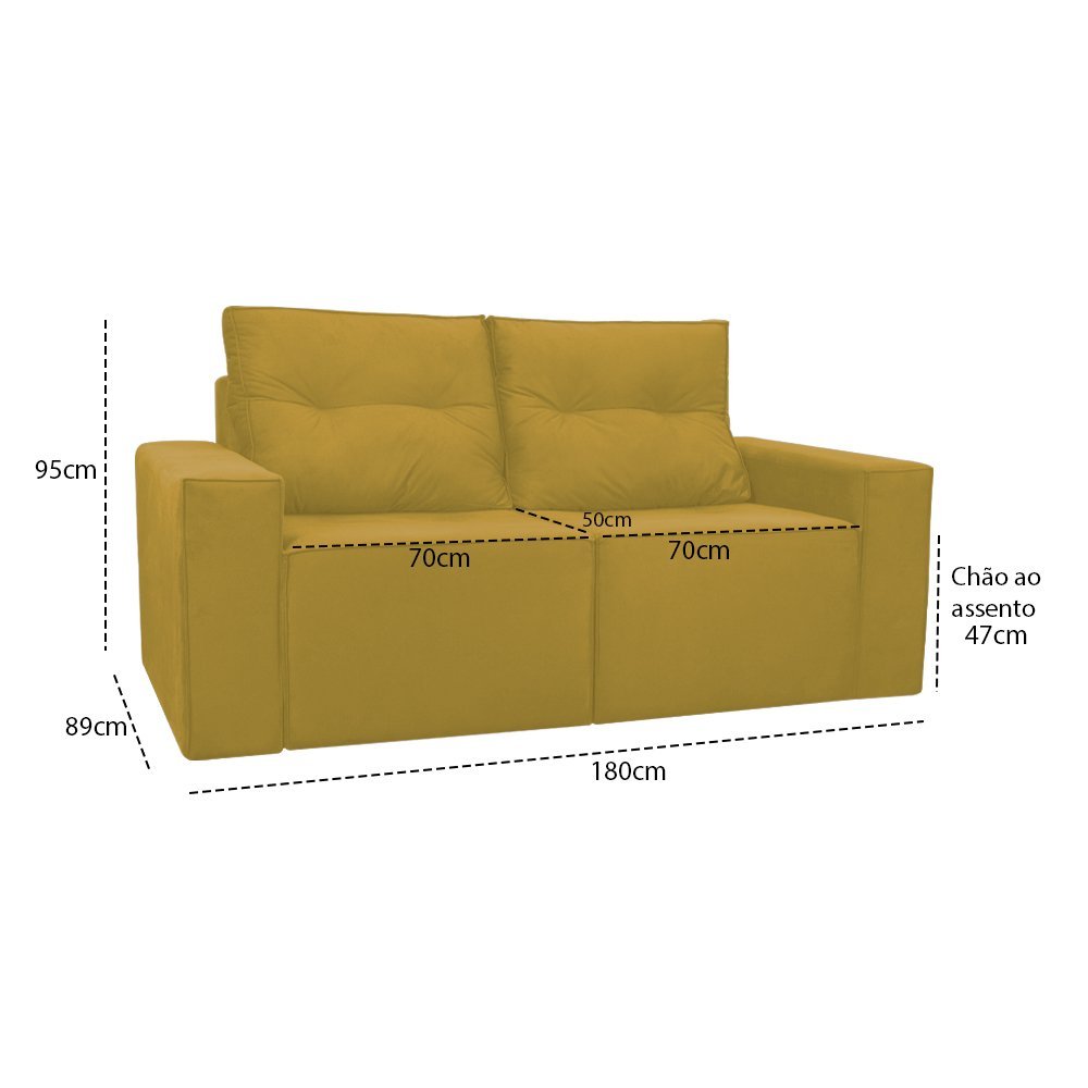 Sofá 2 Lugares Onix 1,80M para Sala Confortavel Sued Herrero:Amarelo - 6