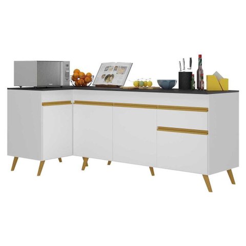 Kit Armário de Cozinha Balcão Canto 90cm e Gabinete Pia 150cm Veneza Multimóveis Mp2158 Branco/