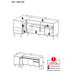 Kit Armário de Cozinha Balcão Canto 90cm e Gabinete Pia 150cm Veneza Multimóveis Mp2158 Branco/ - 4