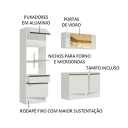 Armário de Cozinha Compacta 180cm Branco Diamante Madesa 86 - 5 Armário de Cozinha Compacta 180cm Branco Diamante Madesa 86 - 5