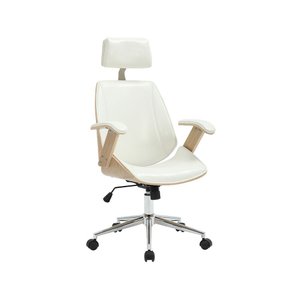 Cadeira de Escritório Ergonômica Giratória Office Lisboa Madeira Natural Rivatti Branca