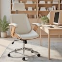 Ver imagem 1 de Cadeira de Escritório Ergonômica Giratória Office Lisboa Madeira Natural Rivatti Branca